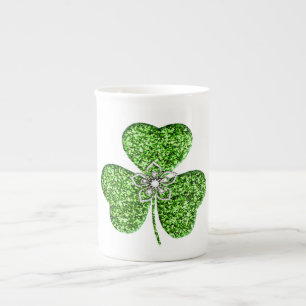 Glitzer Kleeblatt und Blume Knochen China Tasse