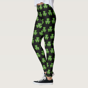 Glitzer Kleeblatt und Blume Leggings