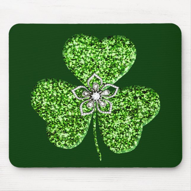 Glitzer-Kleeblatt und Blume-Mauspad Mousepad (Vorne)