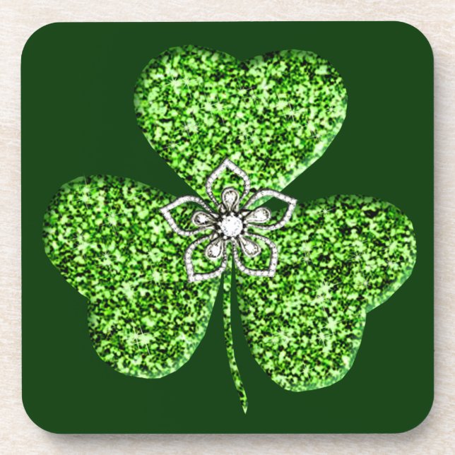 Glitzer Kleeblatt und Blume Untersetzer (Vorderseite)