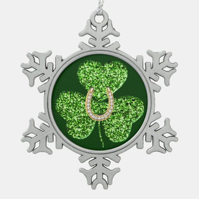 Glitzer Kleeblatt und Schneeflocken Zinn-Ornament (Vorderseite)