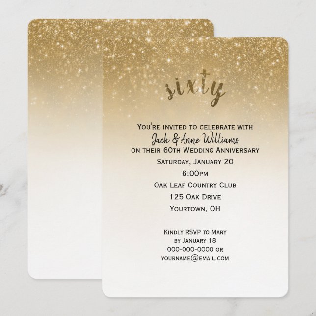 Glitzer Konfetti 60. Hochzeitstag Einladung (Vorne/Hinten)