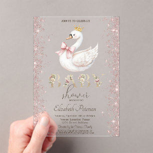 Glitzer-Konfetti-Floral-Schwan-Bogen-Baby-Party Acryleinladungen