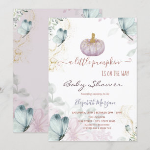 Glitzer-Kürbis Blaue Schmetterlinge Baby Shower   Einladung