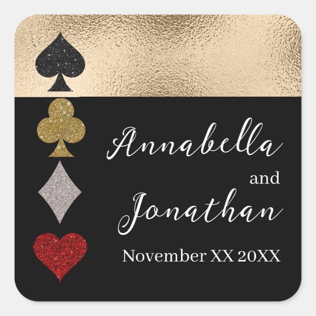 Glitzer Las Vegas Casino Hochzeit Quadratischer Aufkleber (Vorderseite)