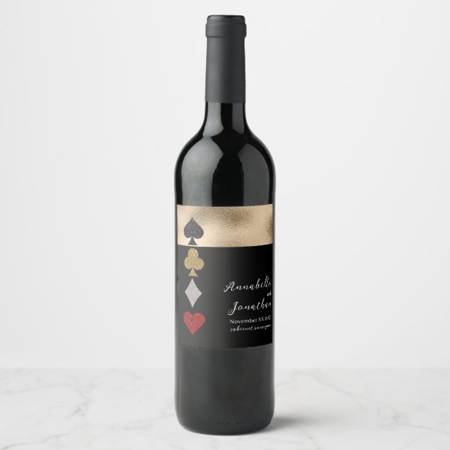 Glitzer Las Vegas Casino Hochzeit Weinetikett (Vorderseite)