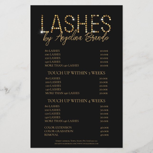 Glitzer Lashes Eyelash Extensions Schwarze Preisli Flyer (Vorne)
