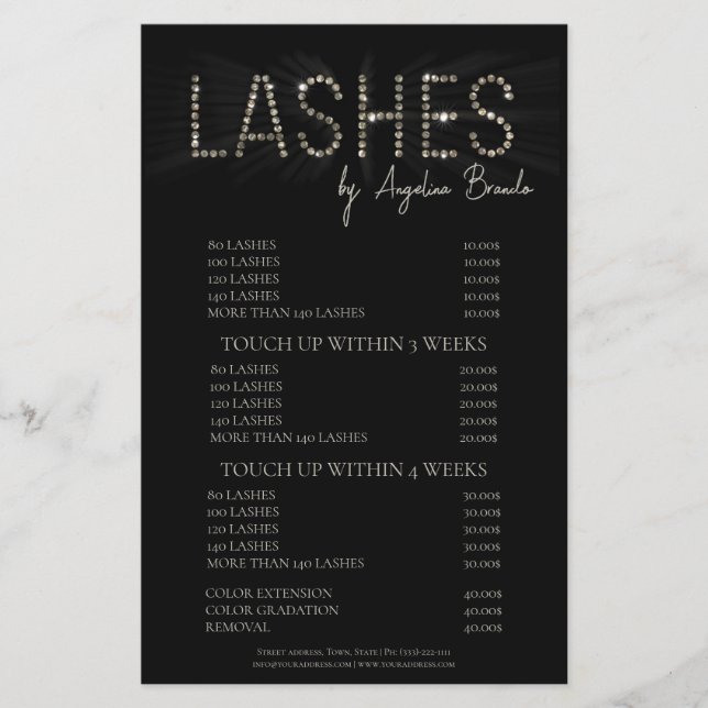 Glitzer Lashes Eyelash Extensions Schwarze Preisli Flyer (Vorne)