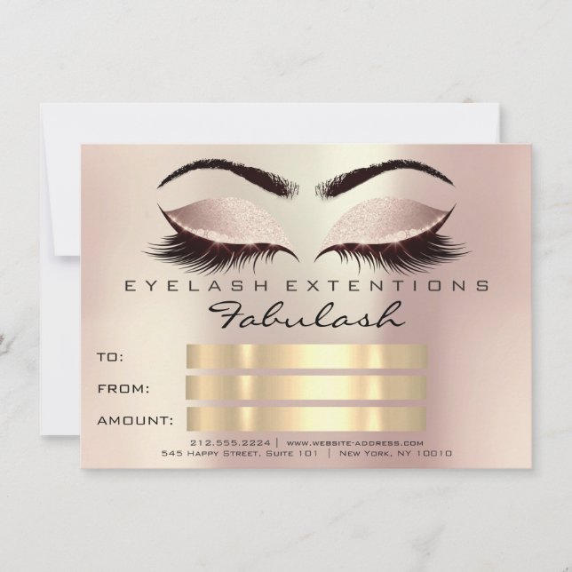 Glitzer Lashes Gold Pink Makeup Zertifikat Blush Einladung (Vorderseite)
