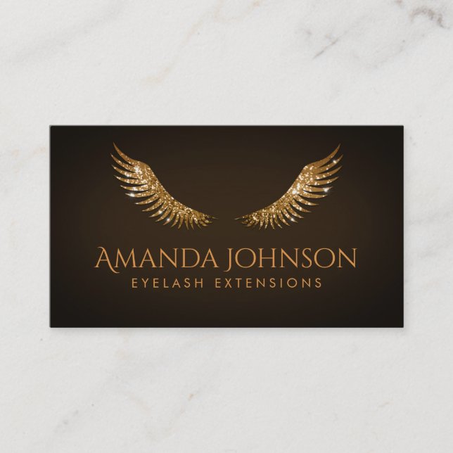 Glitzer Lashes Gold Wings Brown Chocolate Card Visitenkarte (Vorderseite)