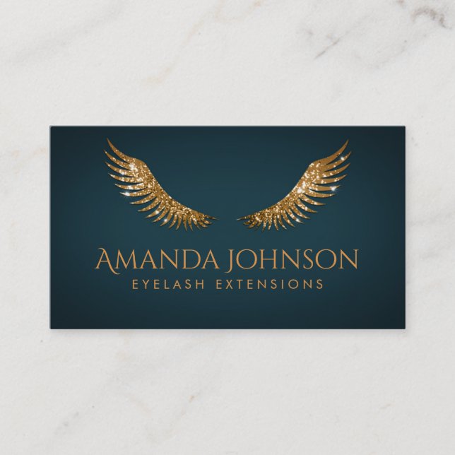 Glitzer Lashes Gold Wings Dark Blue Card Visitenkarte (Vorderseite)