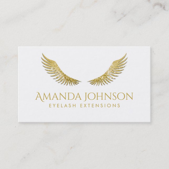 Glitzer Lashes Gold Wings Einfache White Card Visitenkarte (Vorderseite)