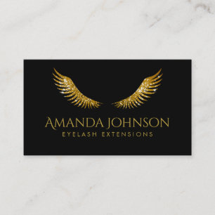 Glitzer Lashes Gold Wings Simple Black Card Visitenkarte