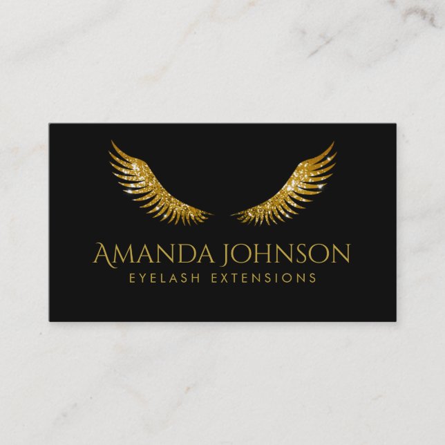 Glitzer Lashes Gold Wings Simple Black Card Visitenkarte (Vorderseite)