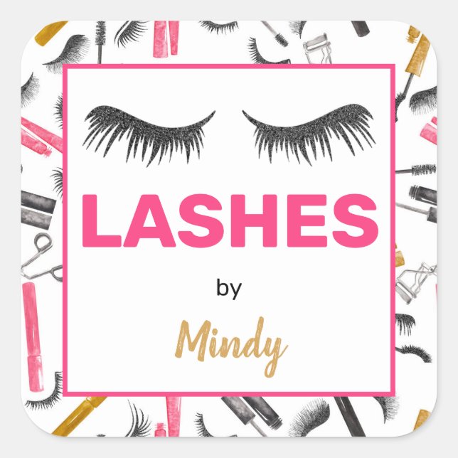 Glitzer Lashes Makeup Artist Wasserfarbe Quadratischer Aufkleber (Vorderseite)