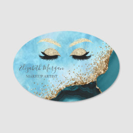 Glitzer Lashes, türkisfarbene Marmorbäume Makeup Namensschild