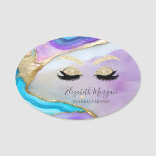 Glitzer Lashes, Violettblauer Marmor Makeup-Künstl Namensschild