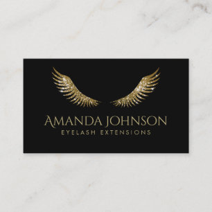 Glitzer Lashes White Gold Wings Simple Black Card Visitenkarte