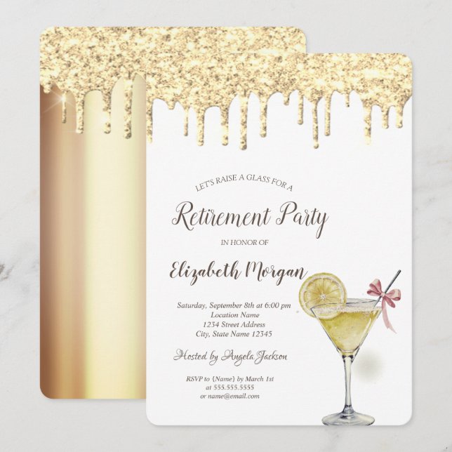 Glitzer lässt Cocktail Lemon-Rente fallen Einladung (Vorne/Hinten)