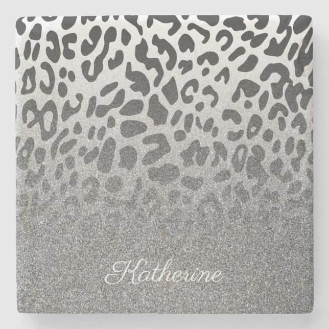 Glitzer-Leopard-Druck Steinuntersetzer (Vorderseite)