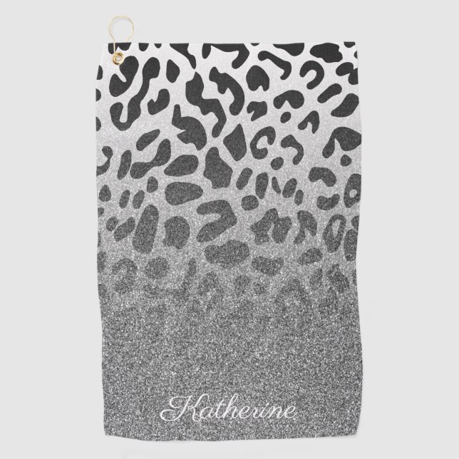 Glitzer Leopard Print Golfhandtuch (Vorderseite)