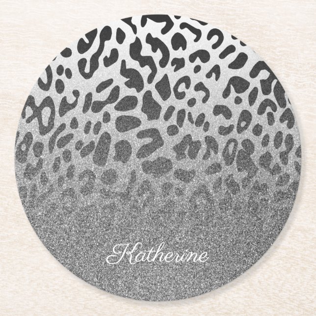 Glitzer Leopard Print Runder Pappuntersetzer (Vorderseite)