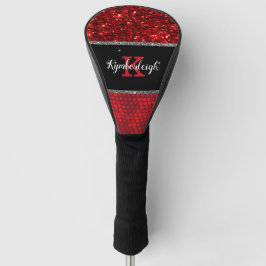 Glitzer Lights Monogram Name in Deep Red Imitats Golf Headcover