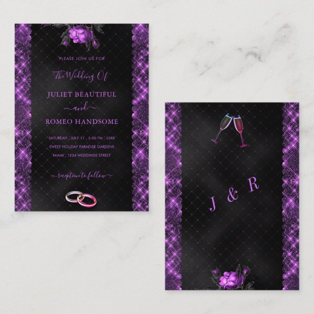 Glitzer Lila Black Wedding Template Mitteilungskarte (Vorne/Hinten)