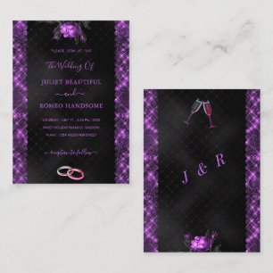 Glitzer Lila Black Wedding Template Mitteilungskarte