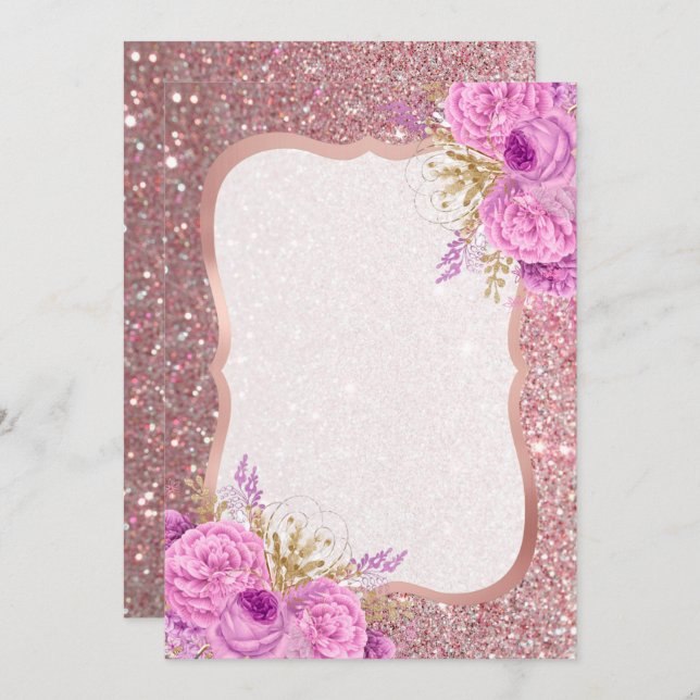 Glitzer Lila Blank Einladung (Vorne/Hinten)