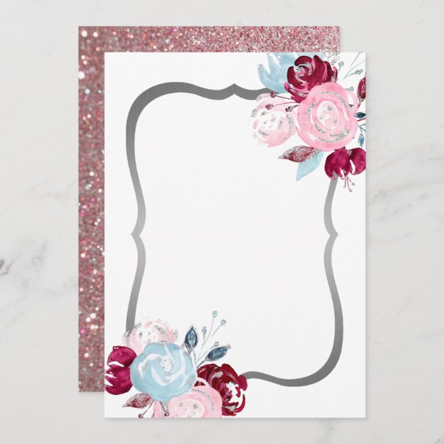 Glitzer Lila Blank Einladung (Vorne/Hinten)