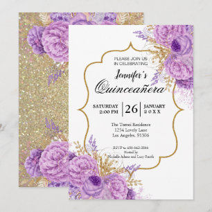 Glitzer-Lila-Floral-Quinceanera-Einladung Einladung