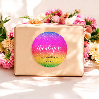 Glitzer Lila Gelb Hochzeit Regenbogen Glanz Runder Aufkleber
