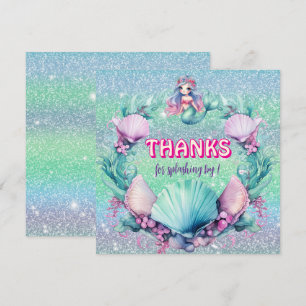 Glitzer Lila Mermaid Geburtstag Dankeskarte
