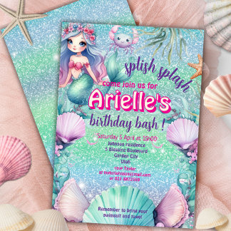 Glitzer Lila Mermaid Geburtstag Einladung