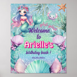 Glitzer Lila Mermaid Geburtstag Poster