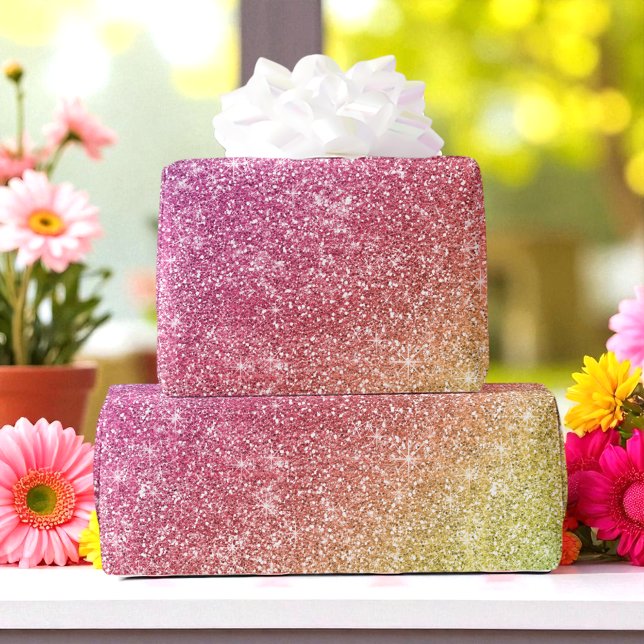 Glitzer Lila rosa Gelbfarbener Regenbogen Geschenkpapier (Von Creator hochgeladen)