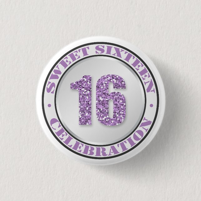Glitzer Lila Sweet 16 Celebration Buttons (Vorderseite)