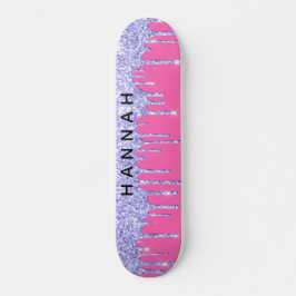 Glitzer Lila Tropfen Personalisiert Hot Pink Skateboard