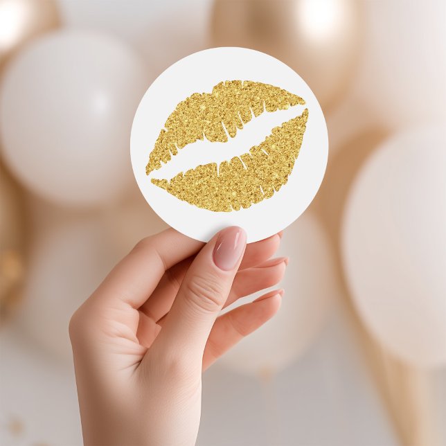 Glitzer Lippen Runder Aufkleber (Gold Glitter Lips Classic Round Sticker)