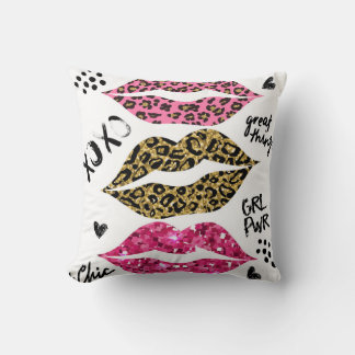 Glitzer Lips: modische Leopard-Printwerbung Kissen