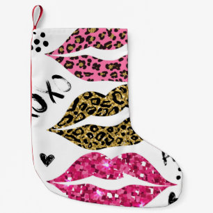 Glitzer Lips: modische Leopard-Printwerbung Kleiner Weihnachtsstrumpf