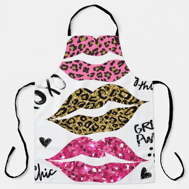 Glitzer Lips: modische Leopard-Printwerbung Schürze (Vorderseite)