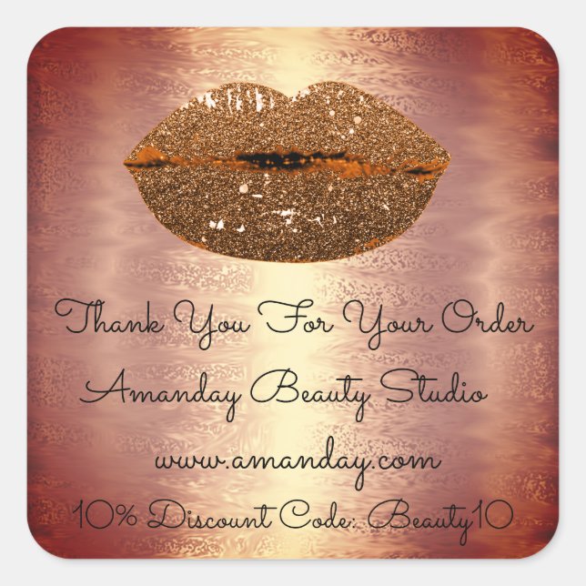 Glitzer Lips Vielen Dank Shop Rabatt Gold Brown Quadratischer Aufkleber (Vorderseite)