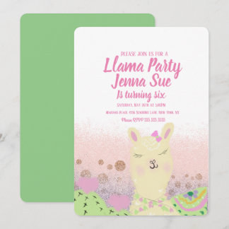 Glitzer Llama Geburtstagsparty Doodle Colorful Einladung