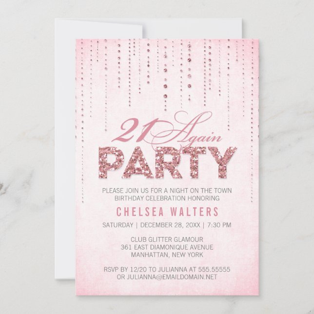 Glitzer Look 21 Party Einladung (Vorderseite)