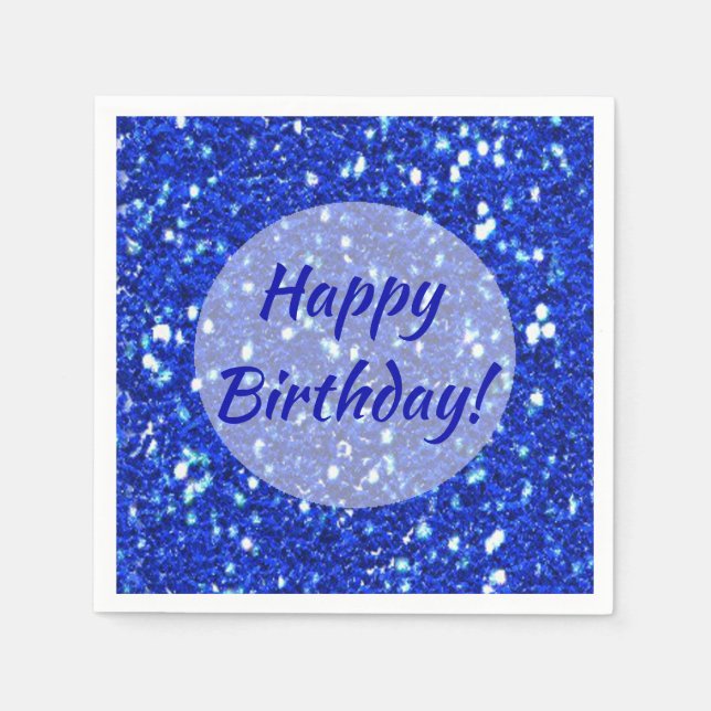 Glitzer Look Funkelnd Royal Blue Happy Geburtstag Serviette (Vorderseite)