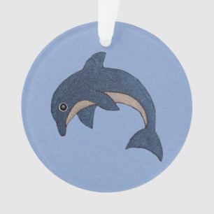 Glitzer Look Jumping Dolphin Dark Blue White Ornament