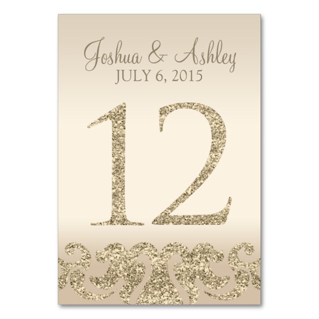 Glitzer Look Wedding Tischnummern-Table Card 12 Tischnummer (Vorderseite)