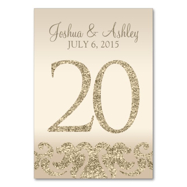 Glitzer Look Wedding Tischnummern-Table Card 20 Tischnummer (Vorderseite)